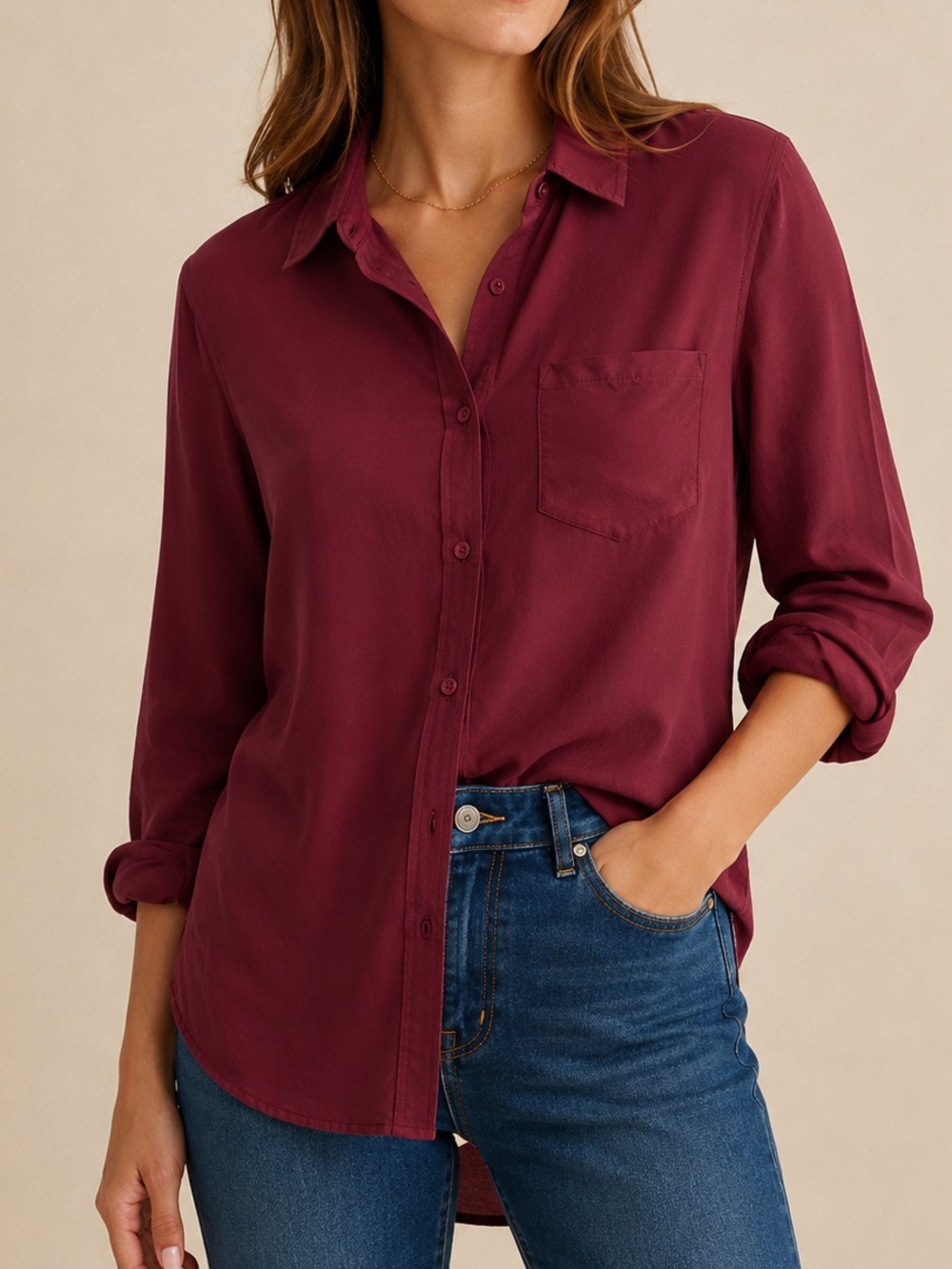 Rails 100% Silk Womens Button Down Long Sleeve Shirt in Burgundy Size XS